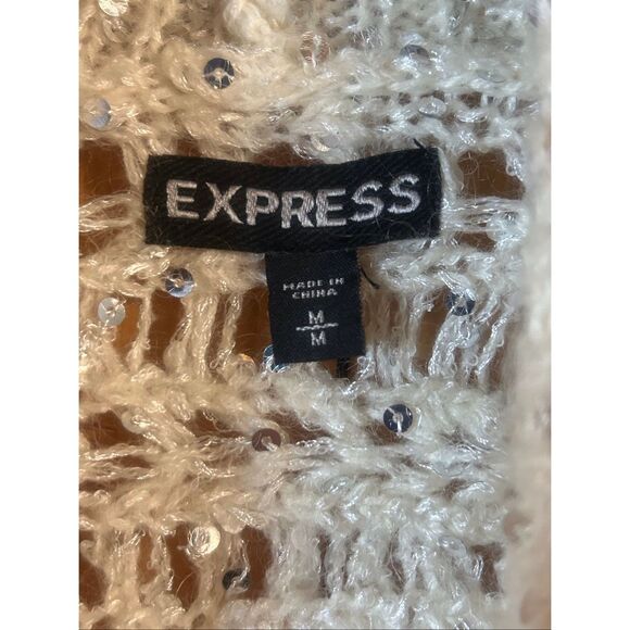 Express Women's Cream Ivory 3/4 Sleeve Open Front Knit Cardigan Size Medium (588 - Picture 3 of 5